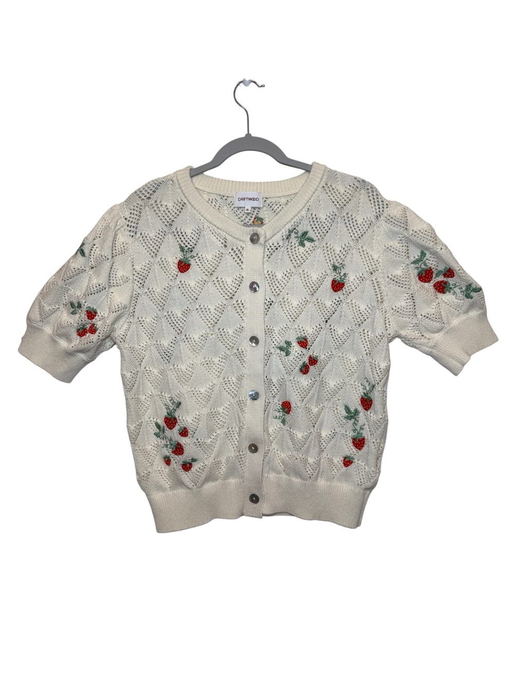 DRIFTWOOD Cream Open-Knit Button Cardigan Strawberry Fields Boho Western Prairie - Picture 3 of 12